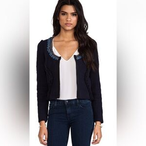 Maison Scotch Fringe Trim Tweed Blazer
